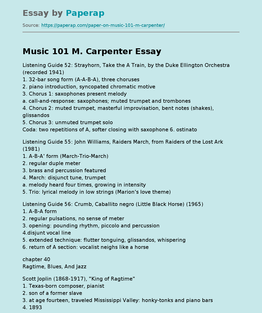 Music 101 M. Carpenter