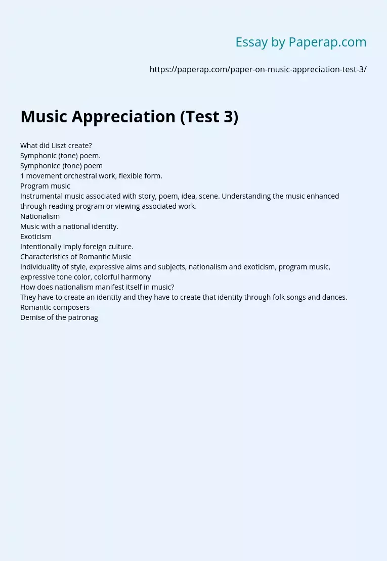Music Appreciation (Test 3)