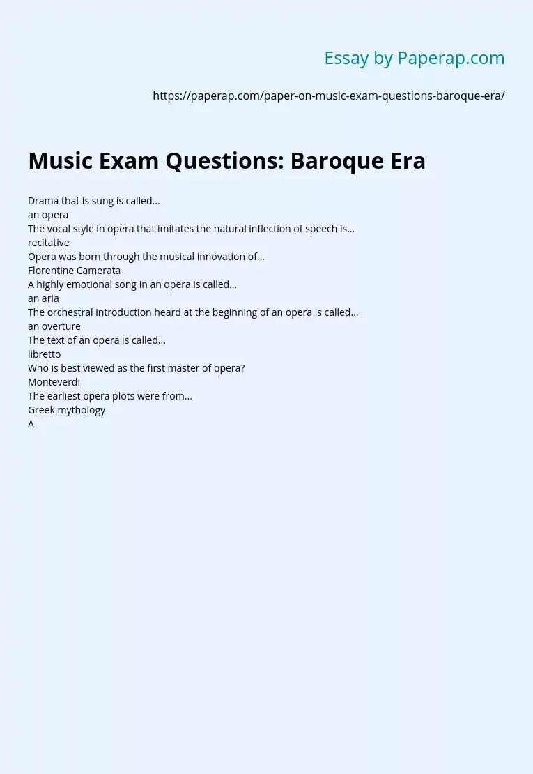 Music Exam Questions: Baroque Era