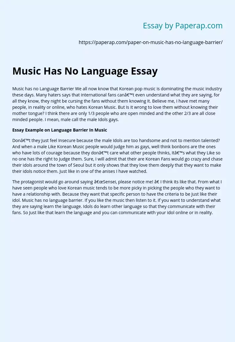 Music Has No Language Essay