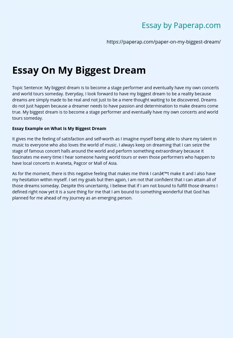 Essay On My Biggest Dream
