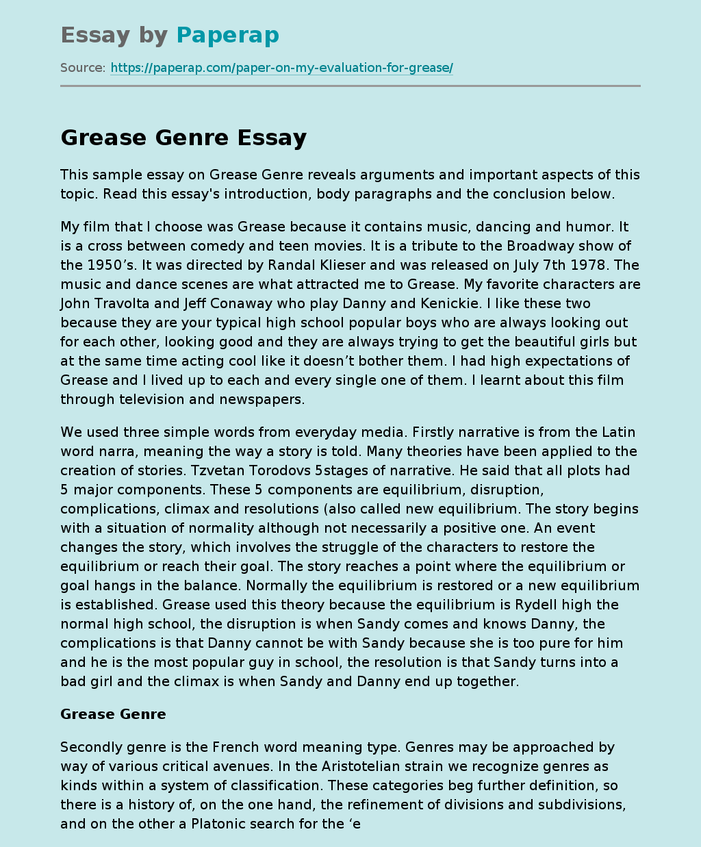 Grease Genre Analysis