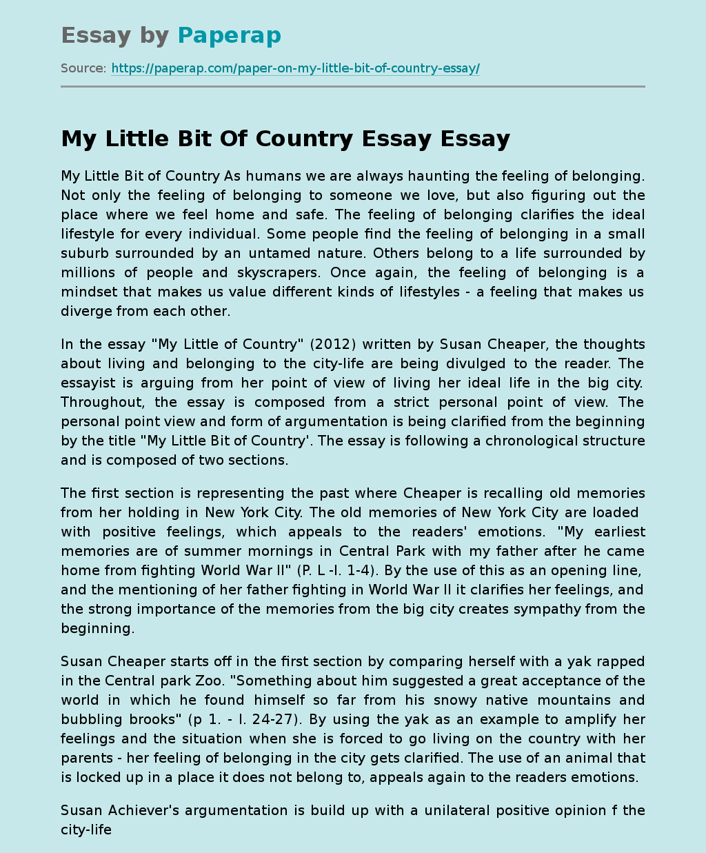 My Little Bit Of Country Essay
