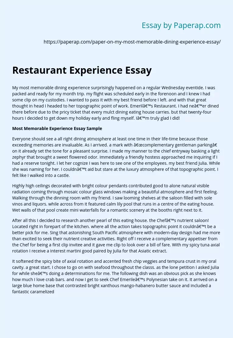 Restaurant Experience Essay