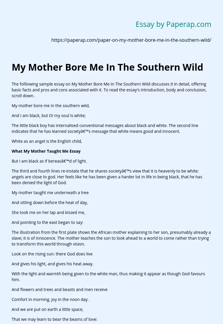 My Mother Bore Me In The Southern Wild