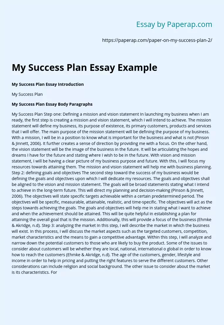 My Success Plan Essay Example
