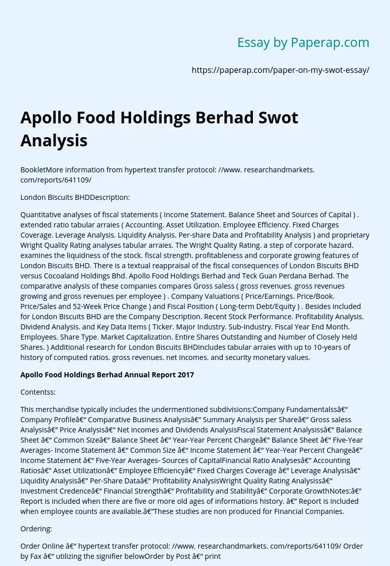 Apollo Food Holdings Berhad Swot Analysis