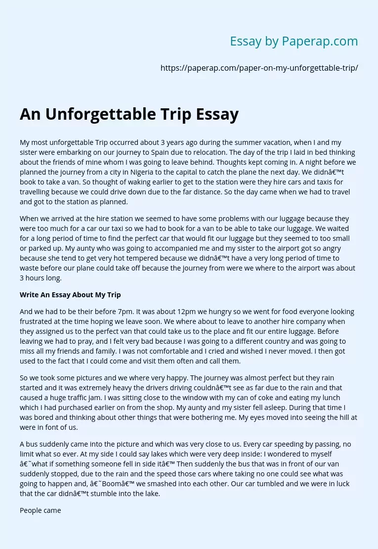 my most memorable trip essay