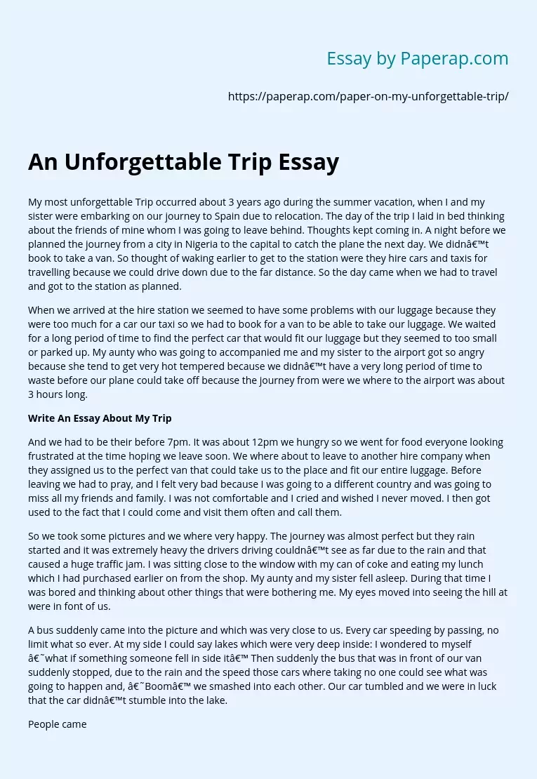 an unforgettable trip essay 200 words