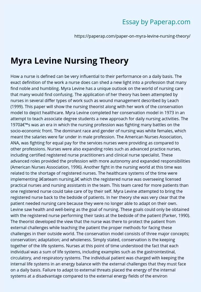 Myra Levine Nursing Theory