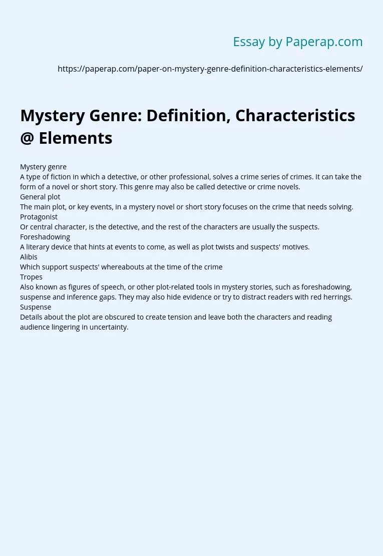 Mystery Genre: Definition, Characteristics @ Elements
