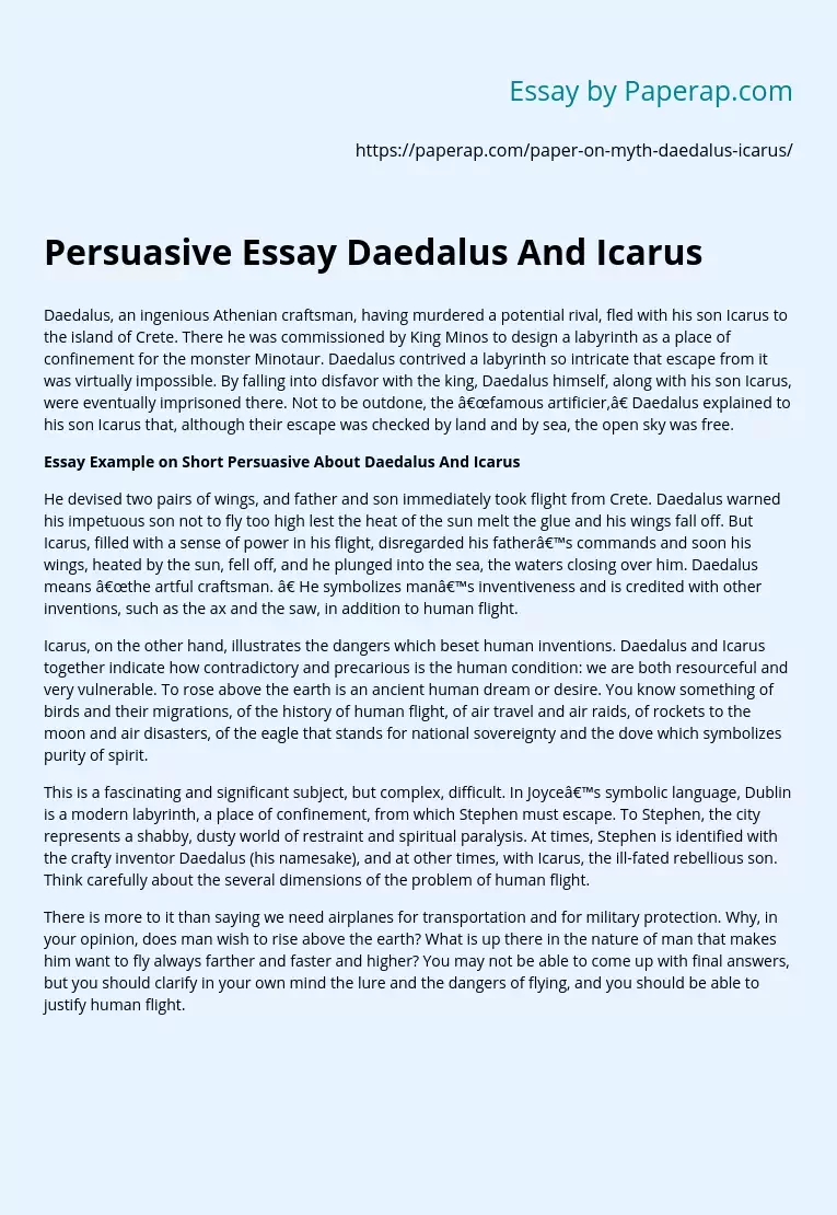 Persuasive Essay Daedalus And Icarus
