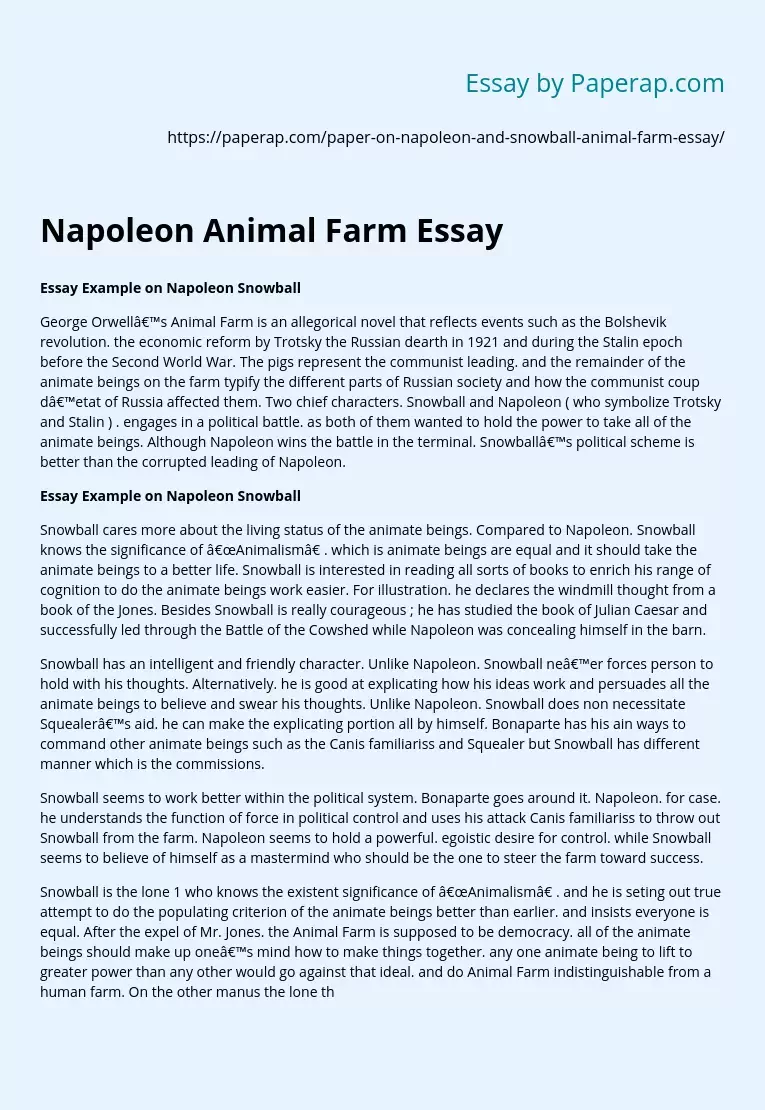 Napoleon Animal Farm Essay Free Essay Example