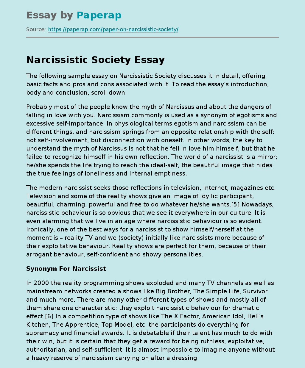 Narcissistic Society