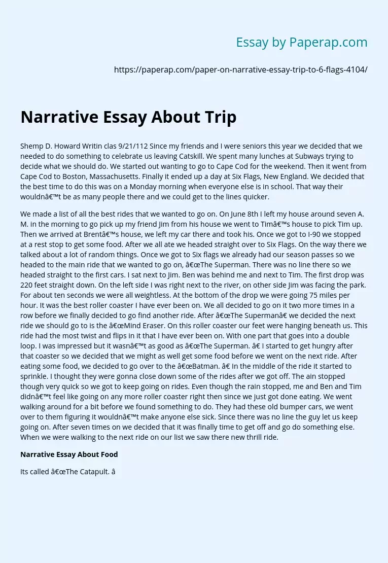 Narrative Essay About Trip