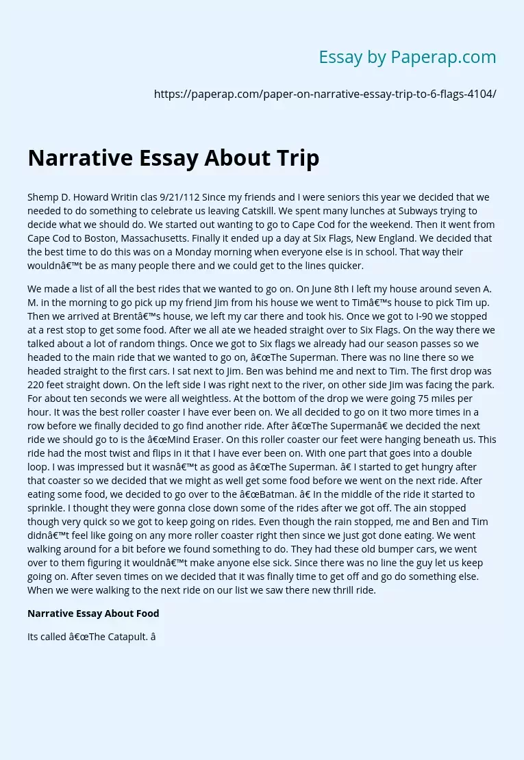 write a narrative essay about a trip you have made