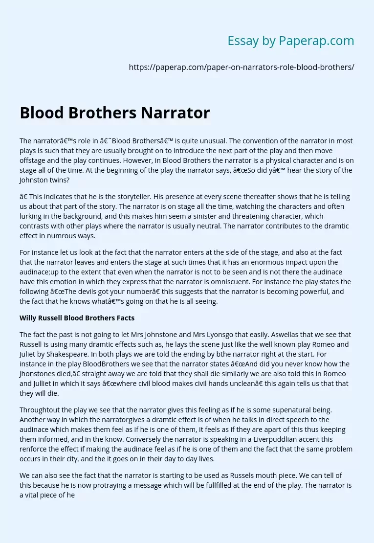 Blood Brothers Narrator