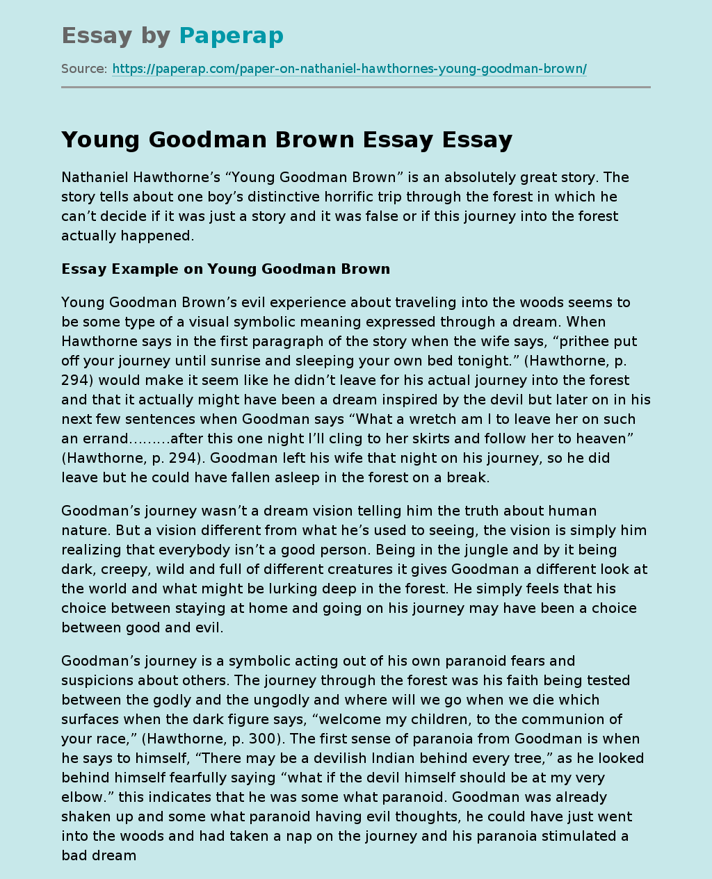 Essay Example on Young Goodman Brown