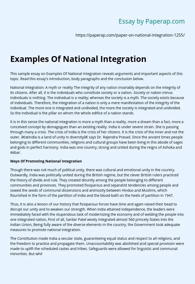 Examples Of National Integration