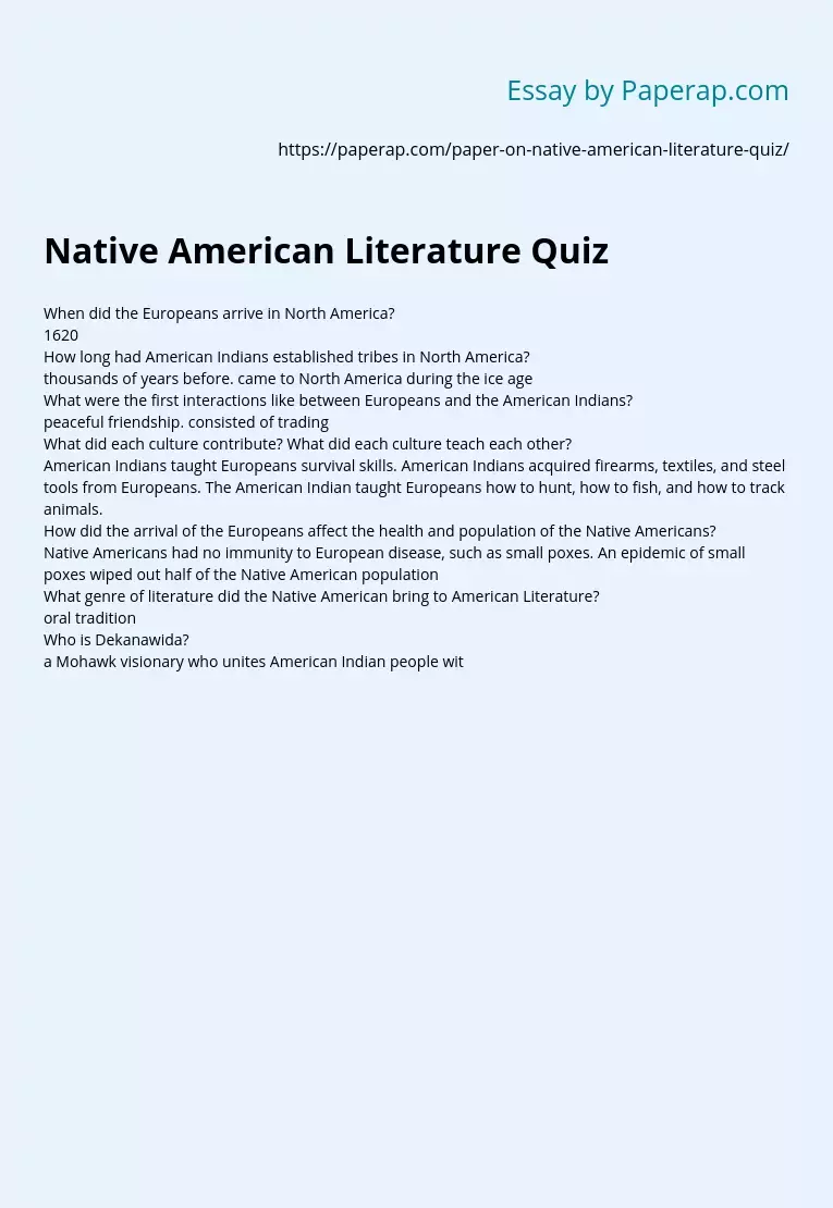 Native American Literature Quiz