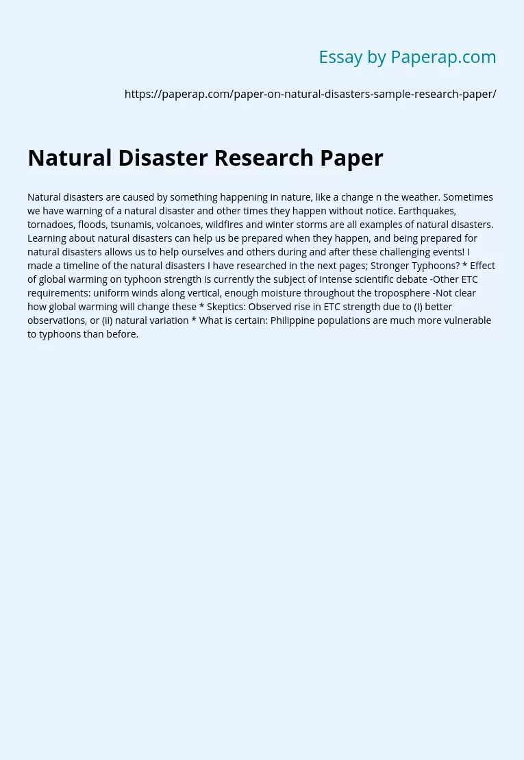 Natural Disaster Research Paper