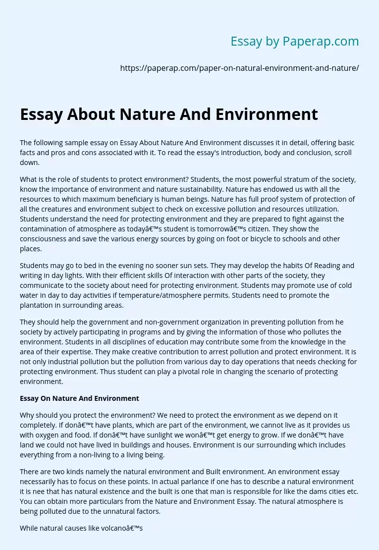 Essay About Nature And Environment