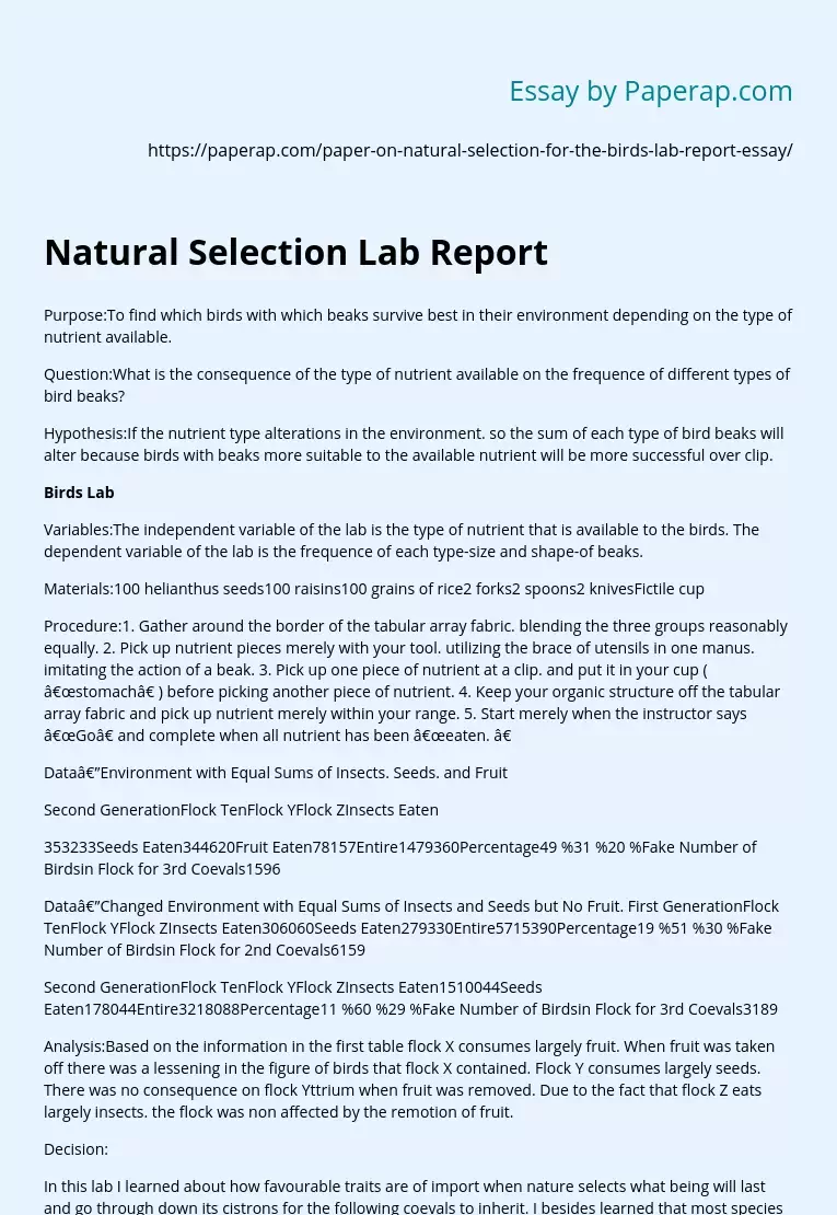 Natural Selection Lab Report