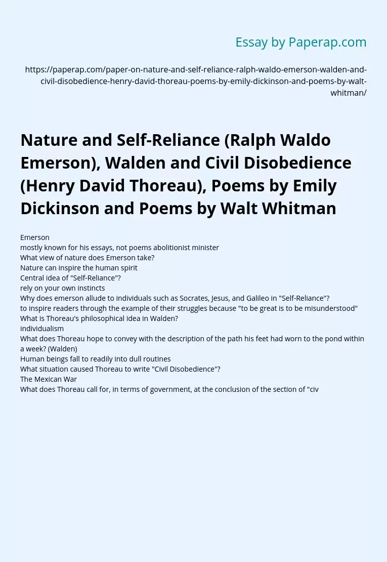 Nature and Self-Reliance (Ralph Waldo Emerson)