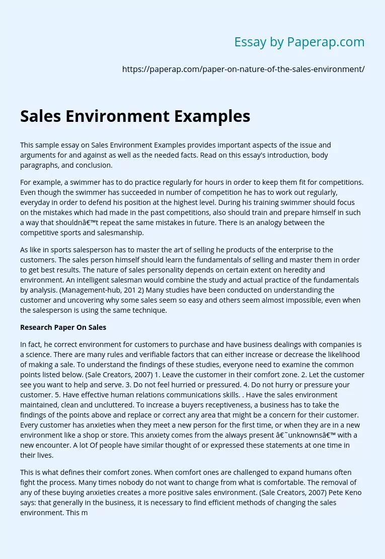 sales essay sample