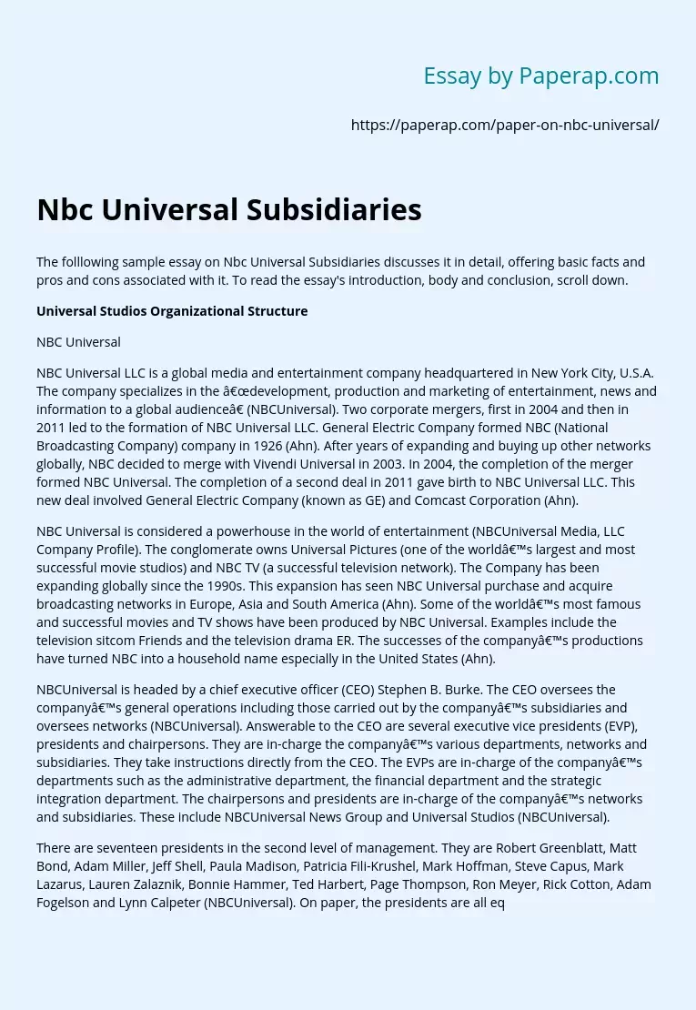 Nbc Universal Subsidiaries