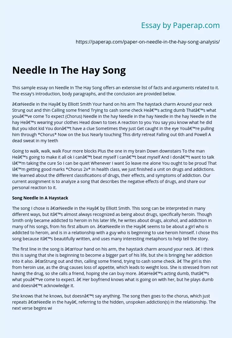 Needle In The Hay Song