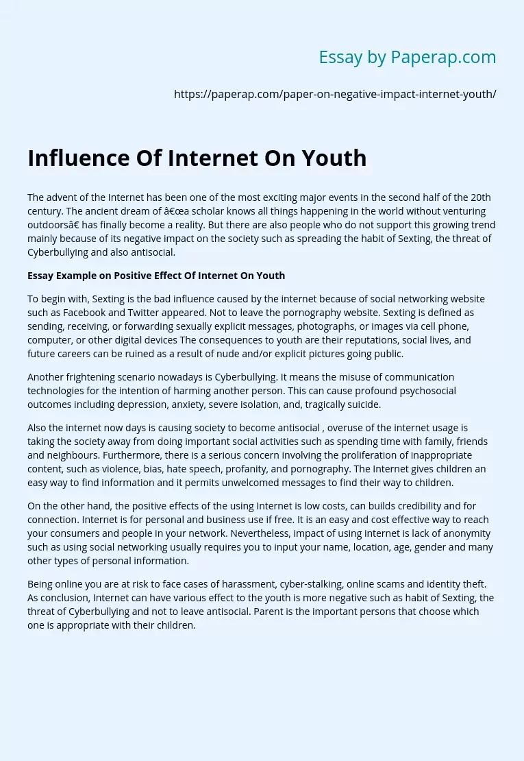 Influence Of Internet On Youth