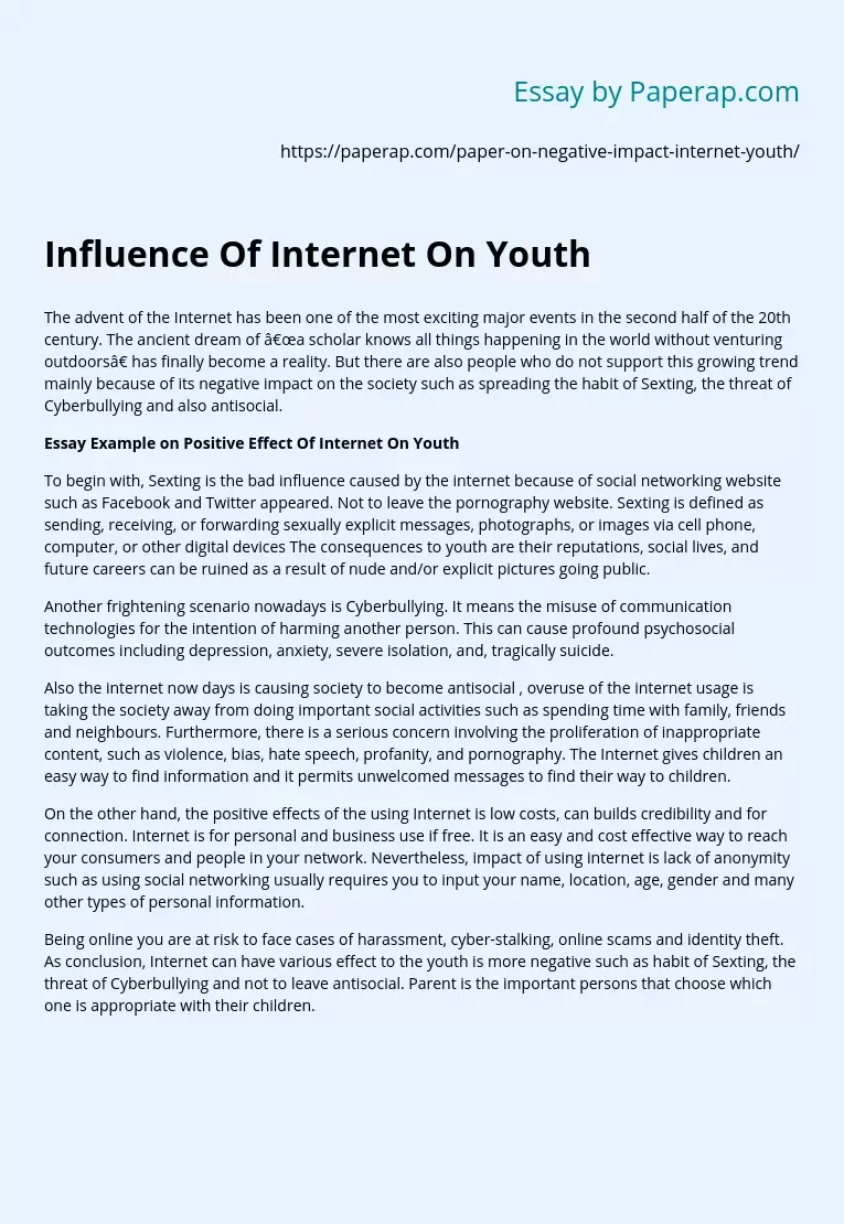 influence of internet on youth essay