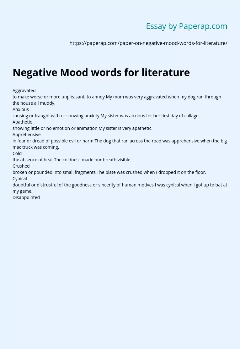 Negative Mood words for literature