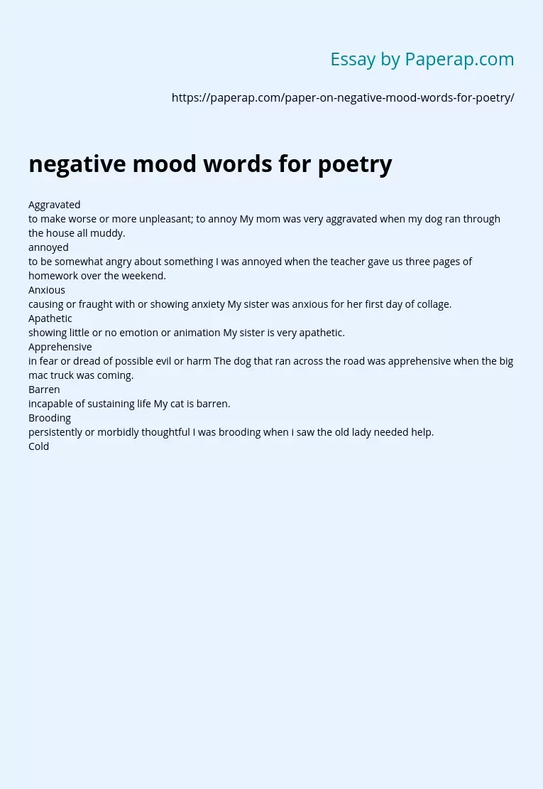 negative mood words for poetry