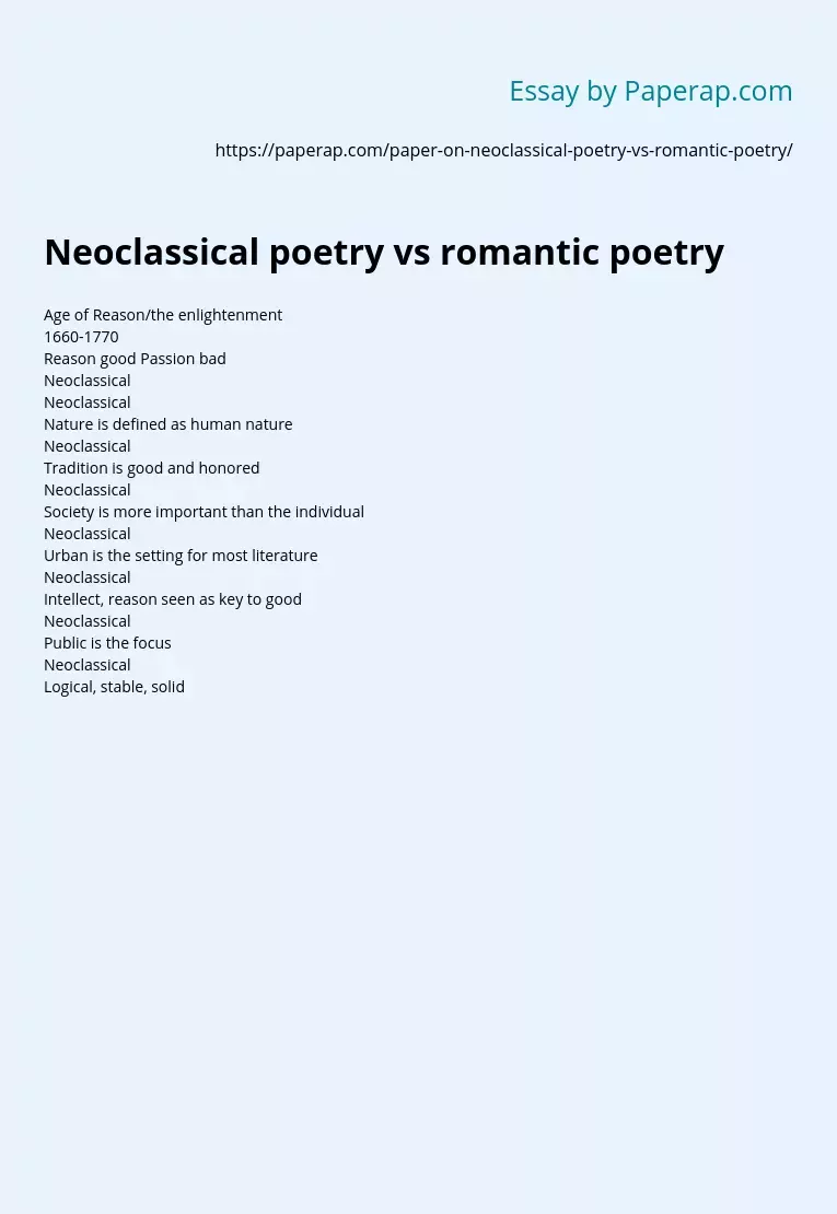 Neoclassical poetry vs romantic poetry