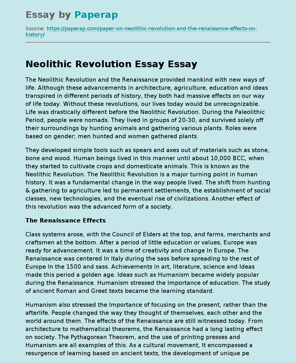 Neolithic Revolution Essay