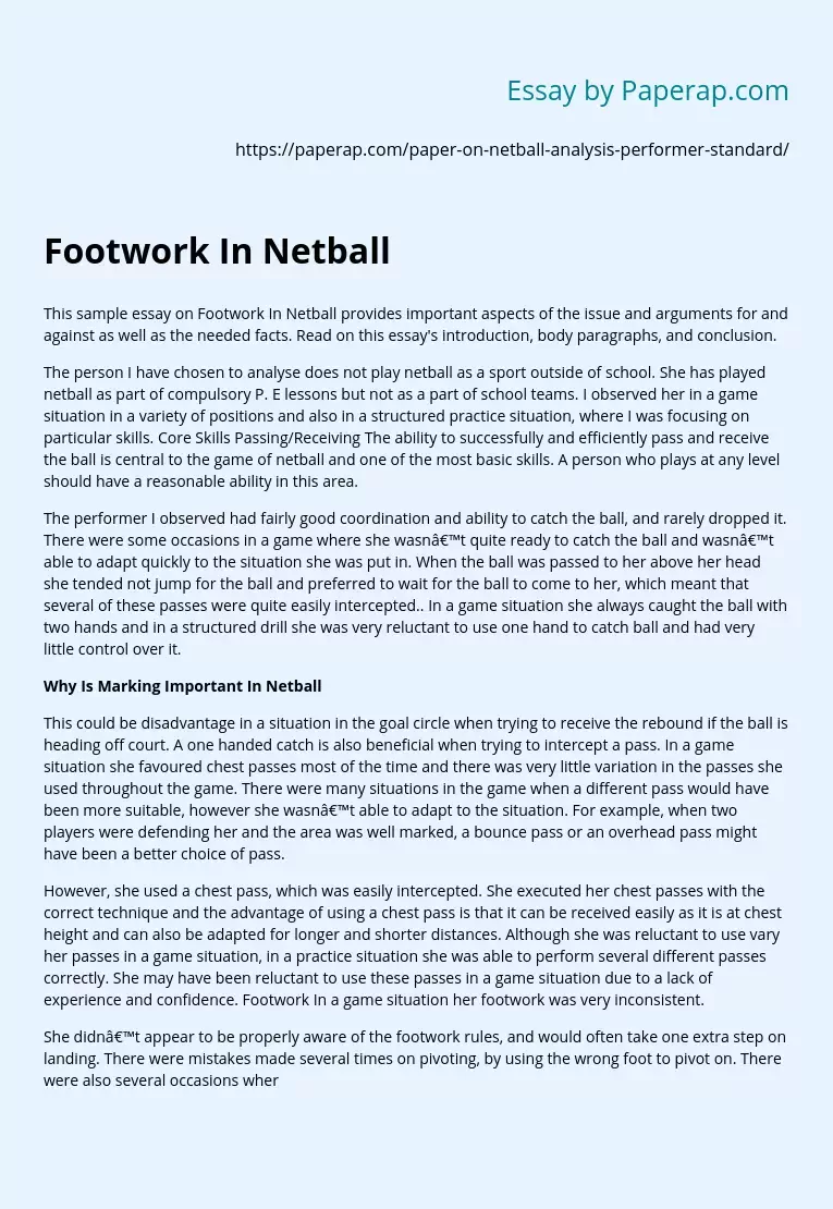 Performer Standard and Footwork In Netball Analysis