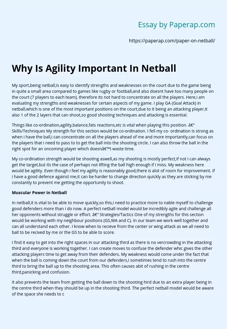 Why Is Agility Important In Netball