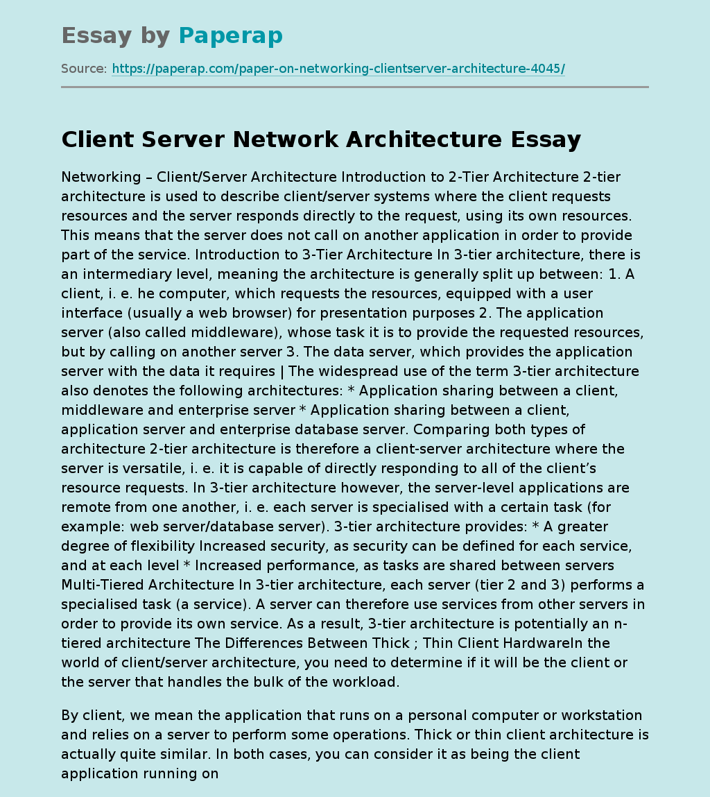 Client Server Network Architecture