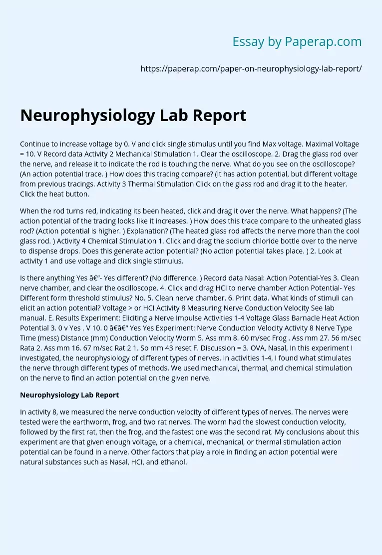 Neurophysiology Lab Report