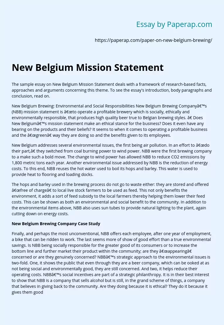 New Belgium Mission Statement