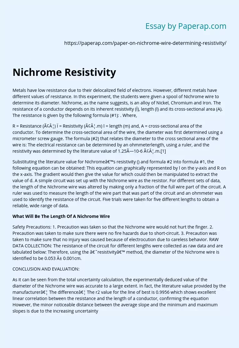Nichrome Resistivity
