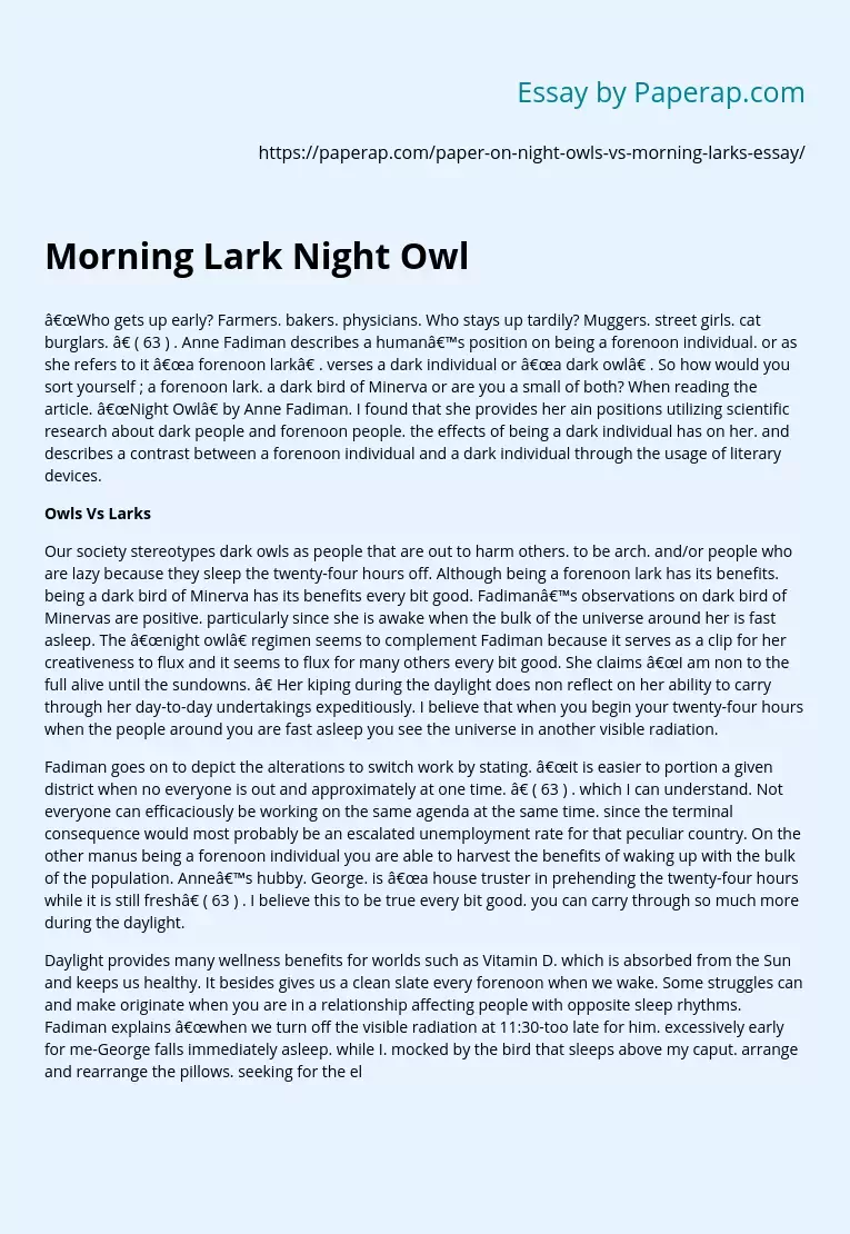 Morning Lark Night Owl