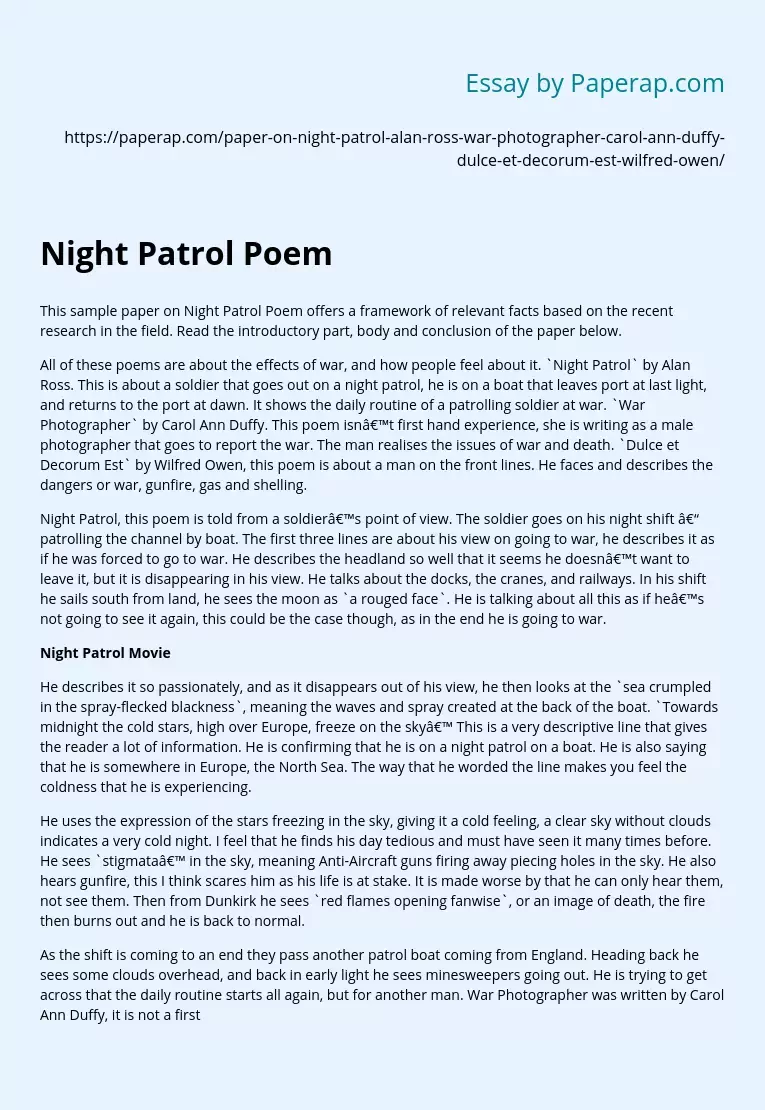 Night Patrol Poem