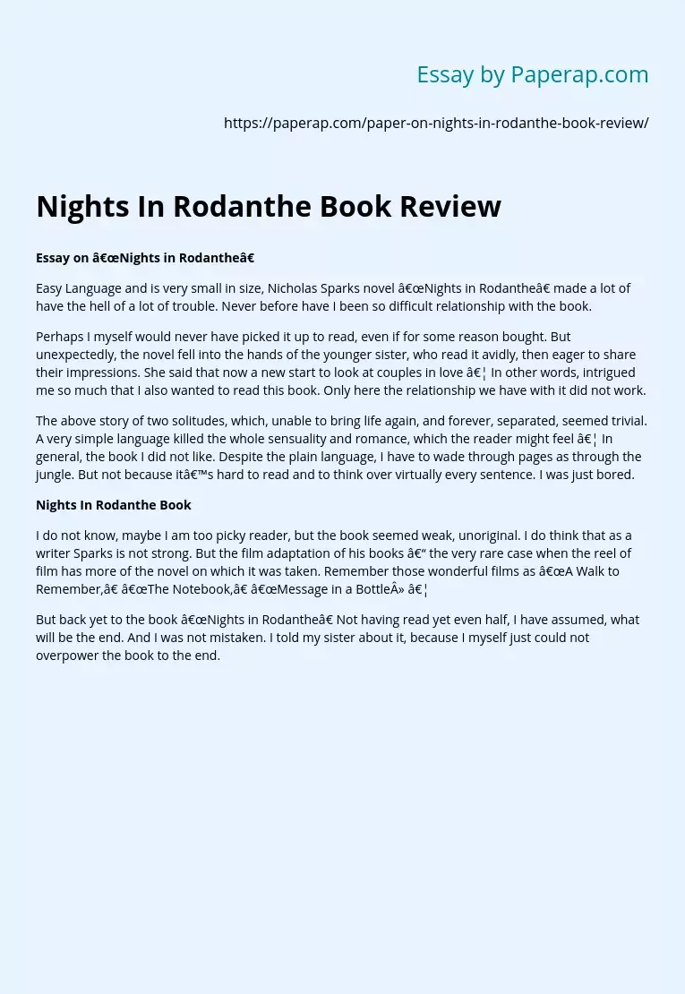 Nights In Rodanthe Book Review