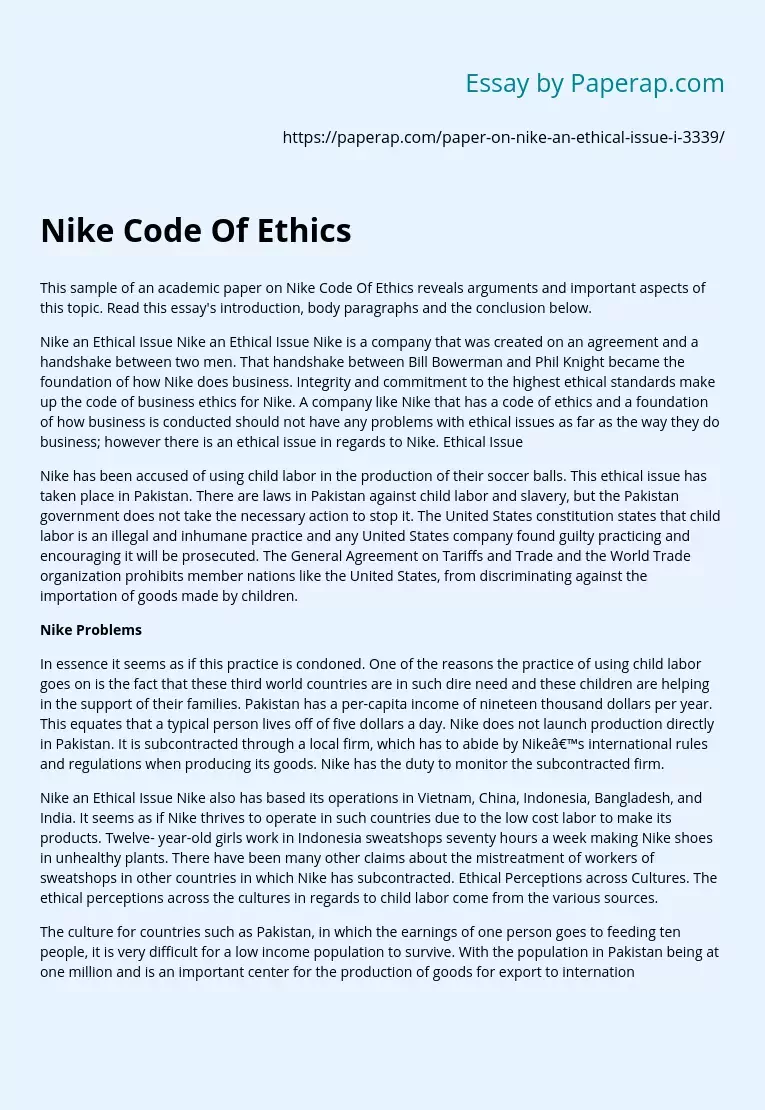 Nike Code Of Ethics
