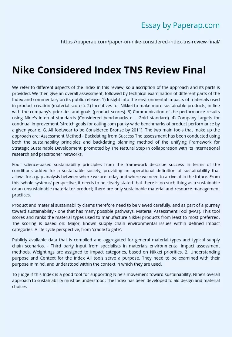 Nike Considered Index TNS Review Final