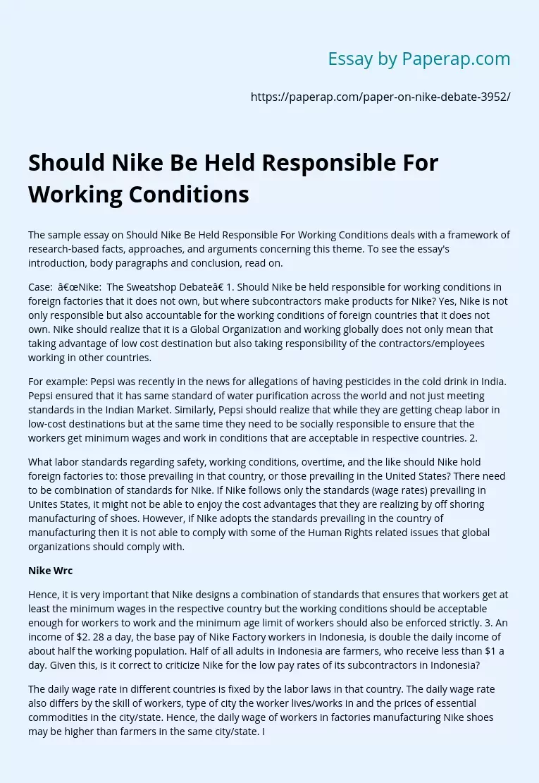 Should Nike Be Held Responsible For Working Conditions