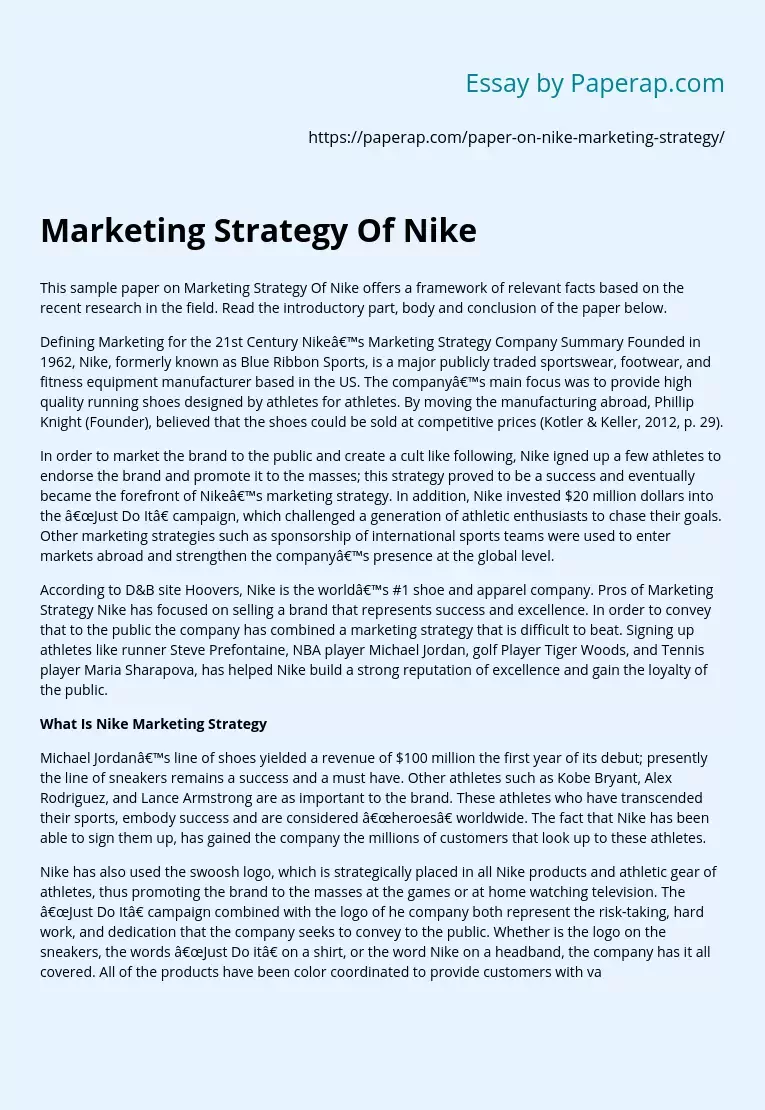 Marketing Strategy Of Nike